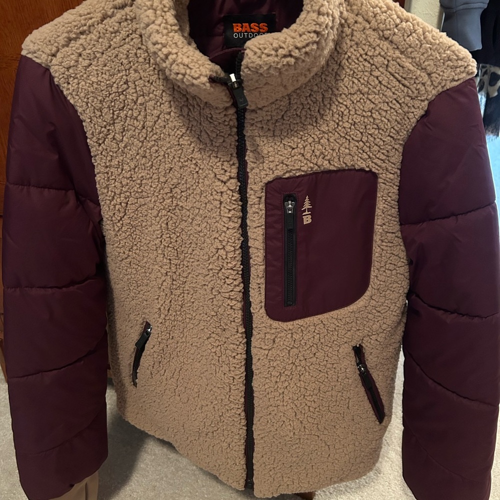 Bass Outdoor Sherpa Jacket with Burgundy Accents